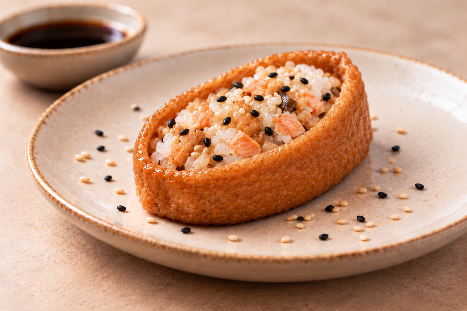 Salmon Inari Pocket served on a plate